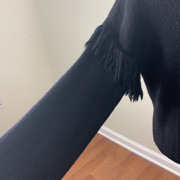 TORY BURCH BRISTOL FRINGE SLEEVE WOOL SWEATER SZ S  BLACK - Picture 5 of 10